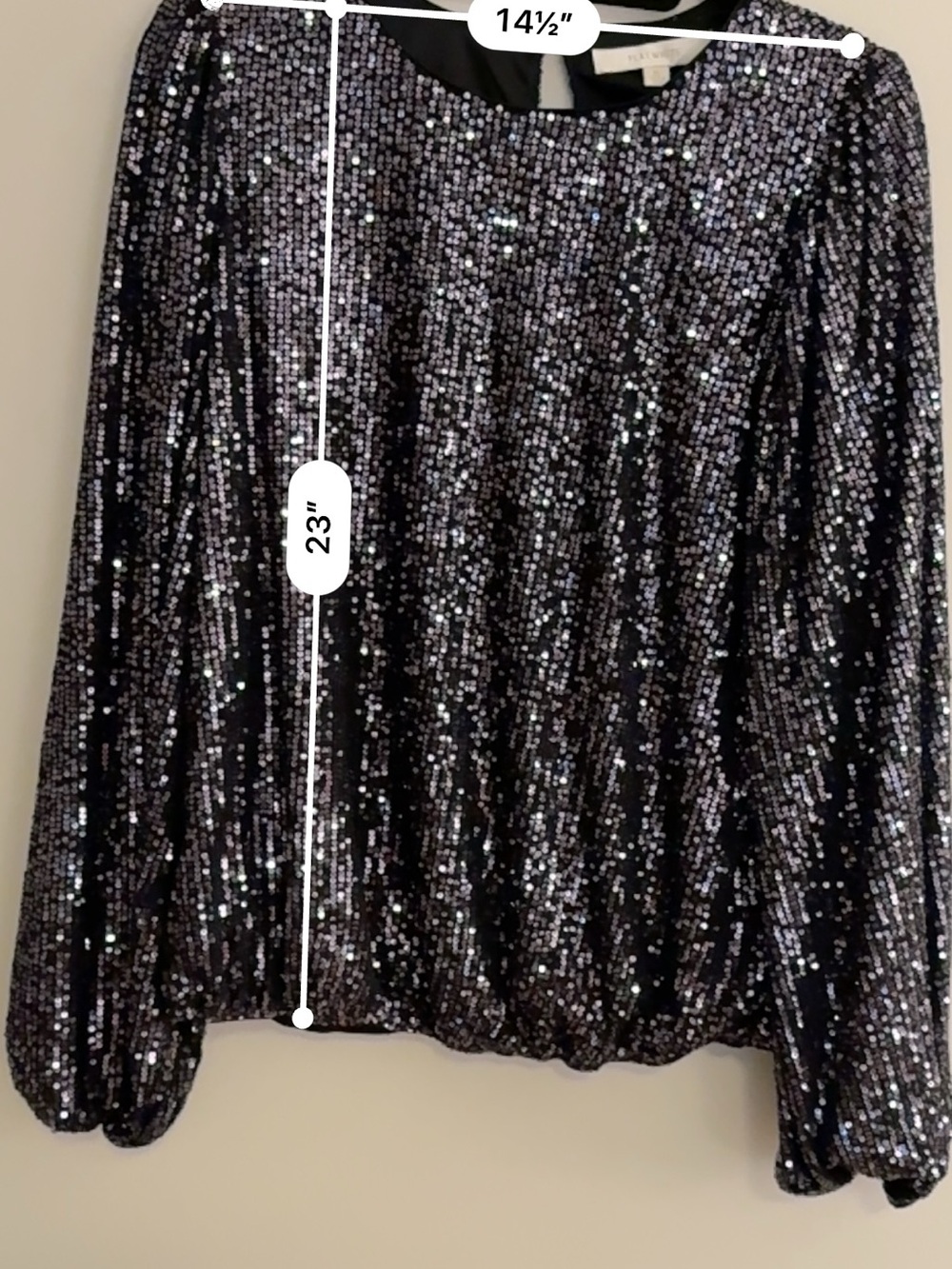 Anthropologie Black Sequin Long Sleeve Blouse Sparkle Party Top - Picture 8 of 8